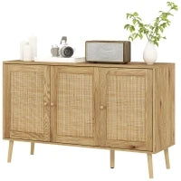 Credenza per Soggiorno Bohémien con Porte in Rattan e Scaffali Regolabili 120x40x75 cm Legno Naturale