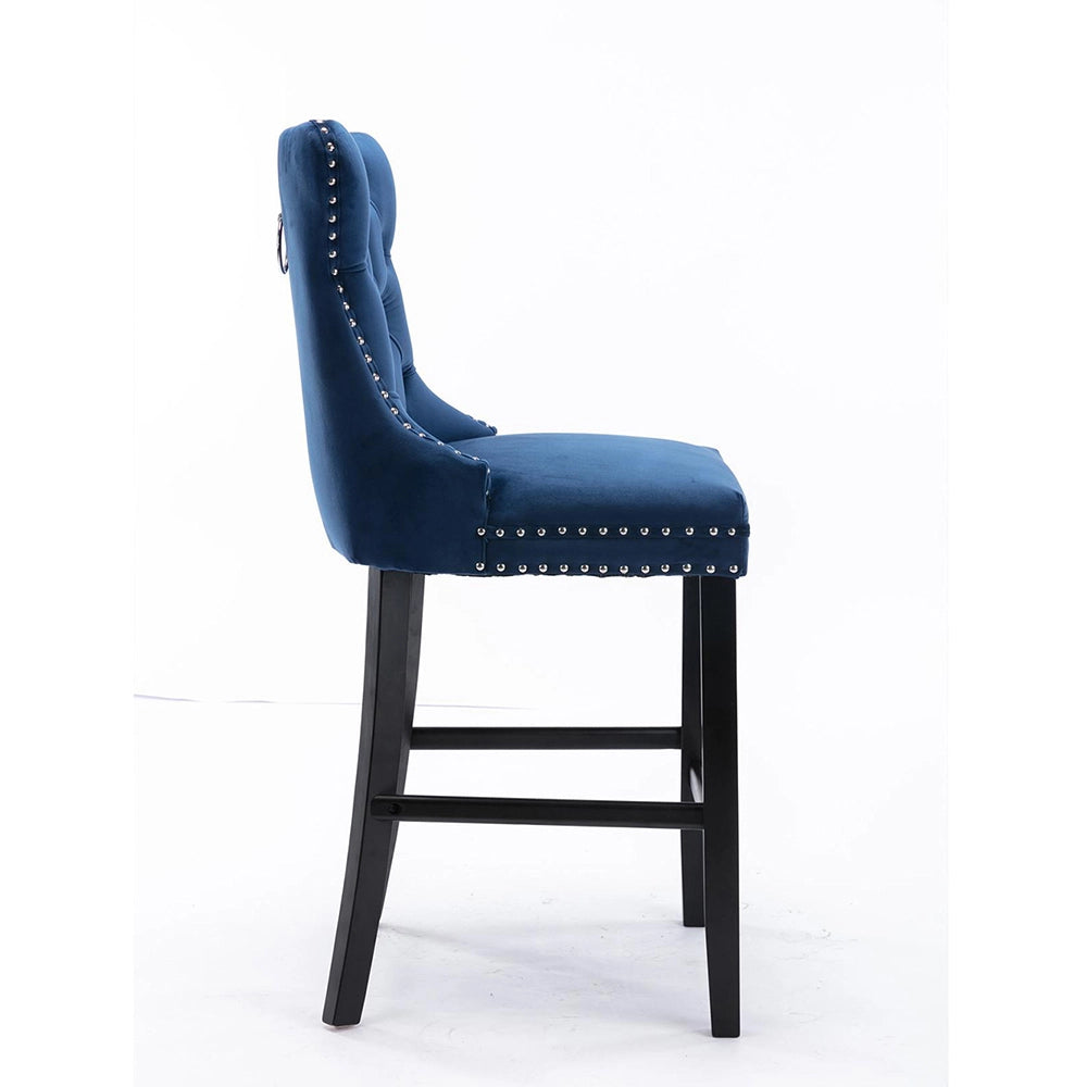 Set 2 sgabelli bar - Xylo - velluto blu gambe legno con borchie