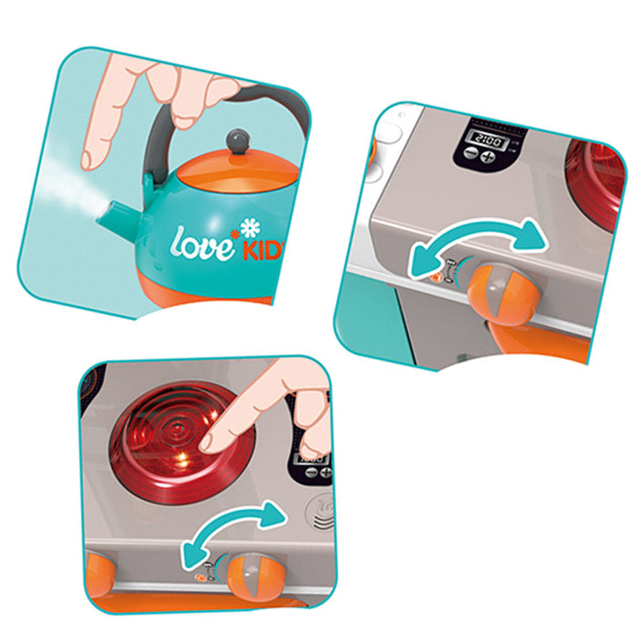 Cucina Giocattolo Bambini Luci Suoni e Bollitore Funzionante 29 Accessori Azzurro