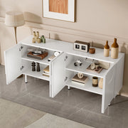 OKWISH Credenza Contenitore con Vano Chiuso e Cerniere Silenziose, Design Geometrico, per Sala da Pranzo, MDF, 160 x 38.5 x 70 cm, Bianco