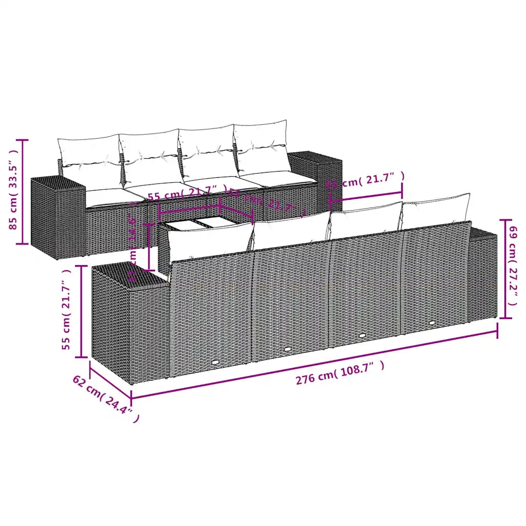 Set Divani da Giardino 9 pz con Cuscini Nero in Polyrattan 3222346