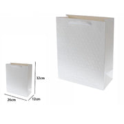 Trade Shop - Set 2 Borse Buste Regalo Shopper Bianca Goffrata Manico Tessuto 32x26x12cm 69924 -