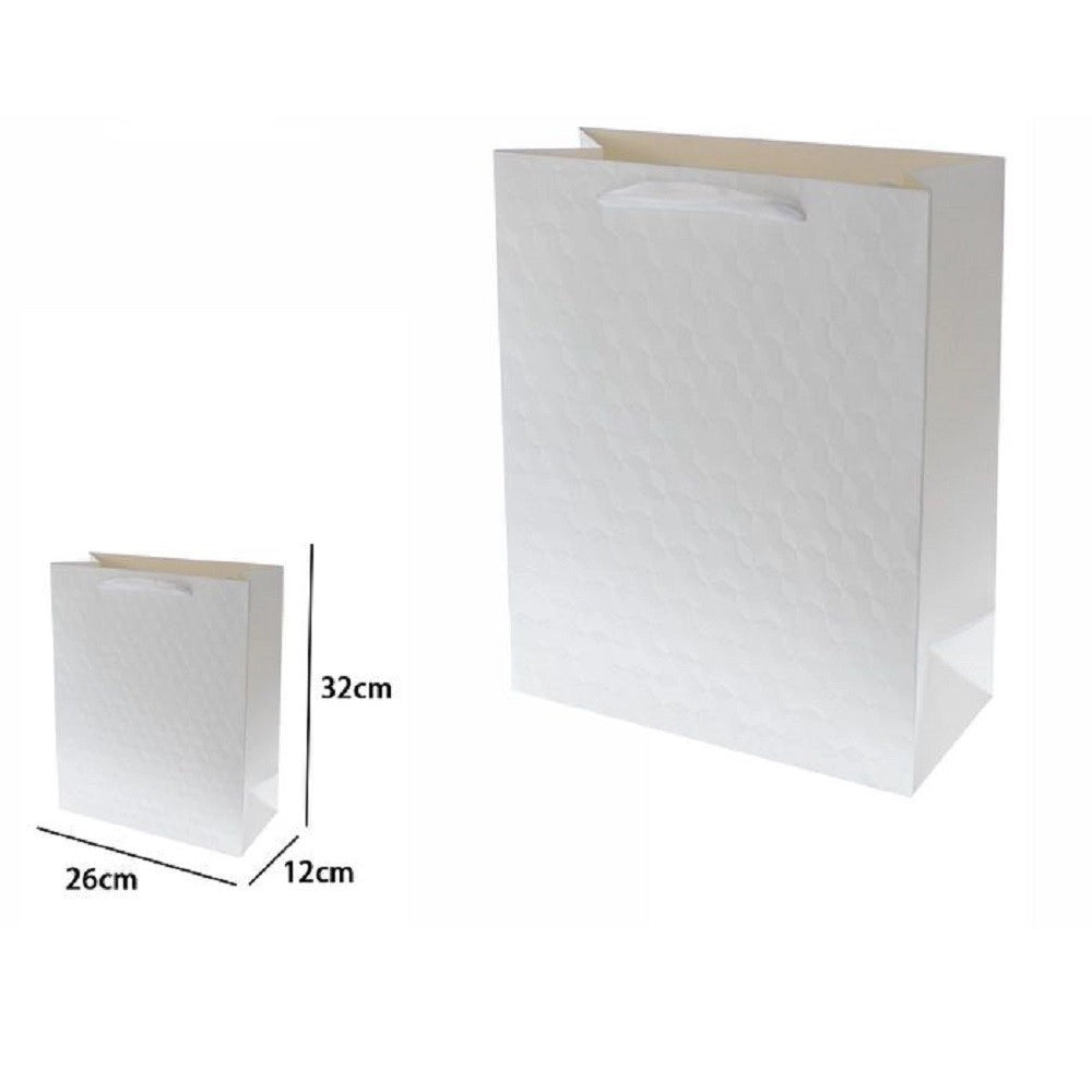 Trade Shop - Set 2 Borse Buste Regalo Shopper Bianca Goffrata Manico Tessuto 32x26x12cm 69924 -