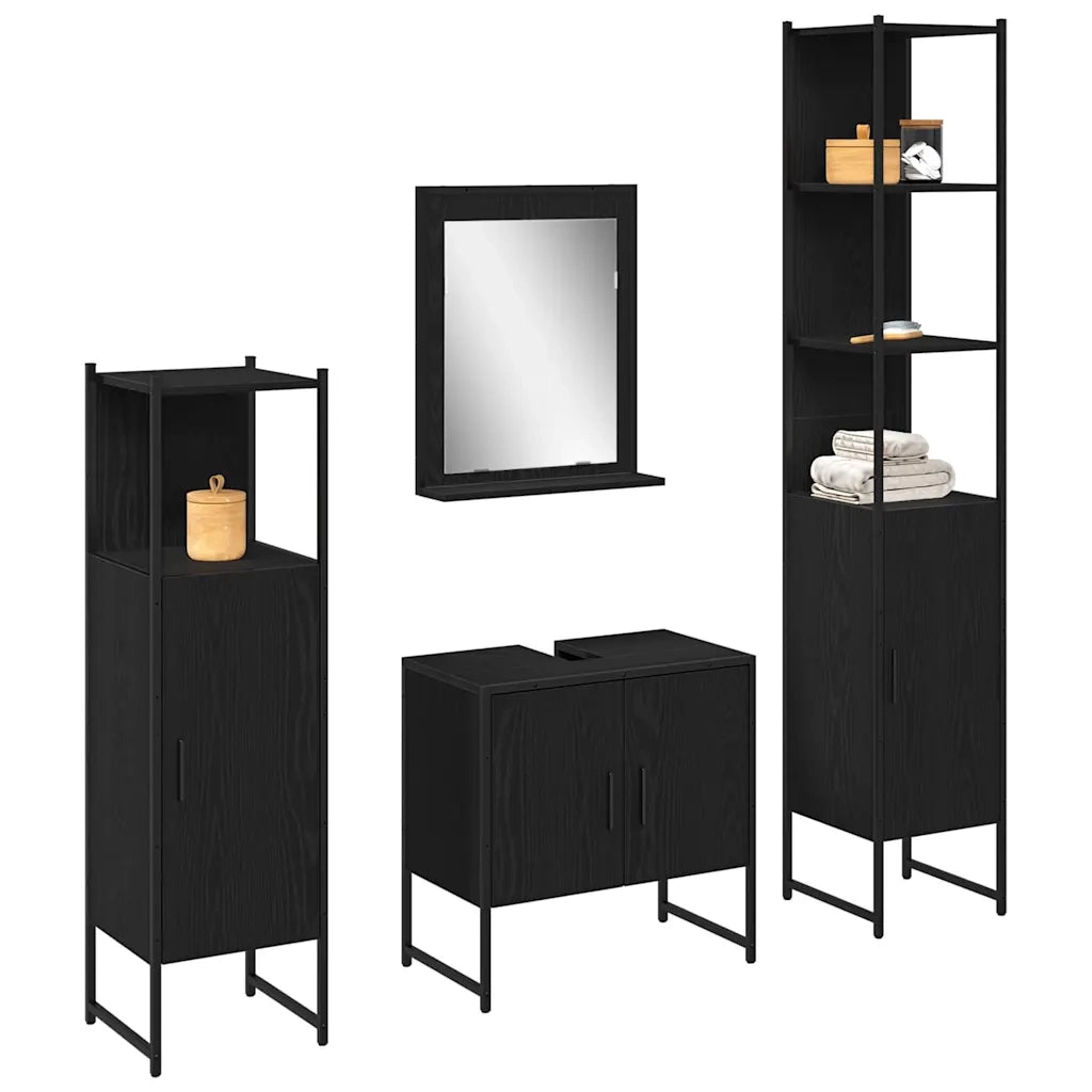 Set di mobili per il bagno 4 pcs Nero Legno multistrato 3334411