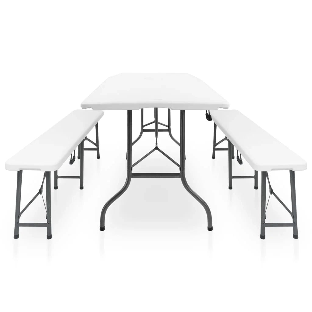 Tavolo da giardino pieghevole con 2 panche 180 cm acciaio e HDPE bianco 02_0018691