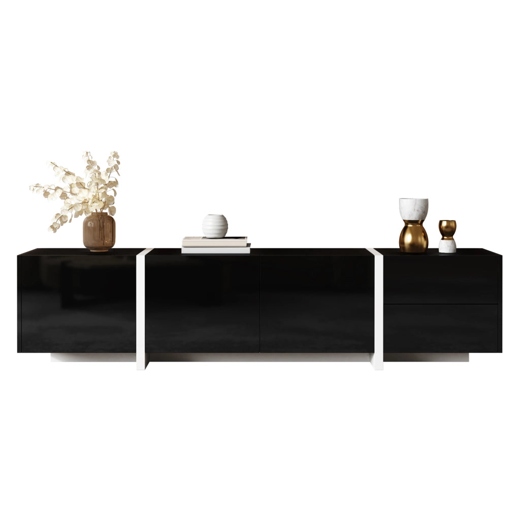 Mobile TV con Anta e Cassetto LED ¨C MINIMAL ¨C Nero Lucido/Bianco