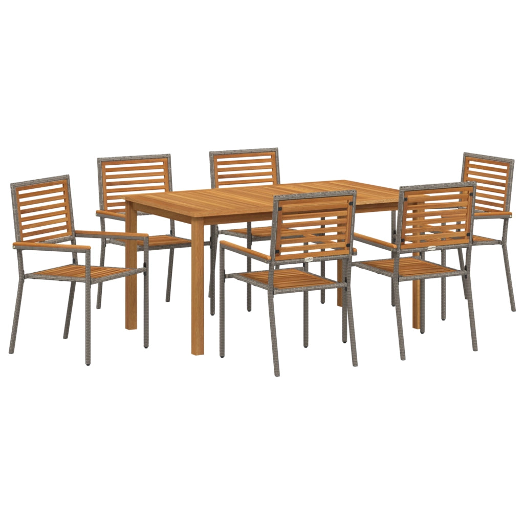 Set da Pranzo da Giardino  a 7 Pezzi in Polyrattan Grigio e Acacia