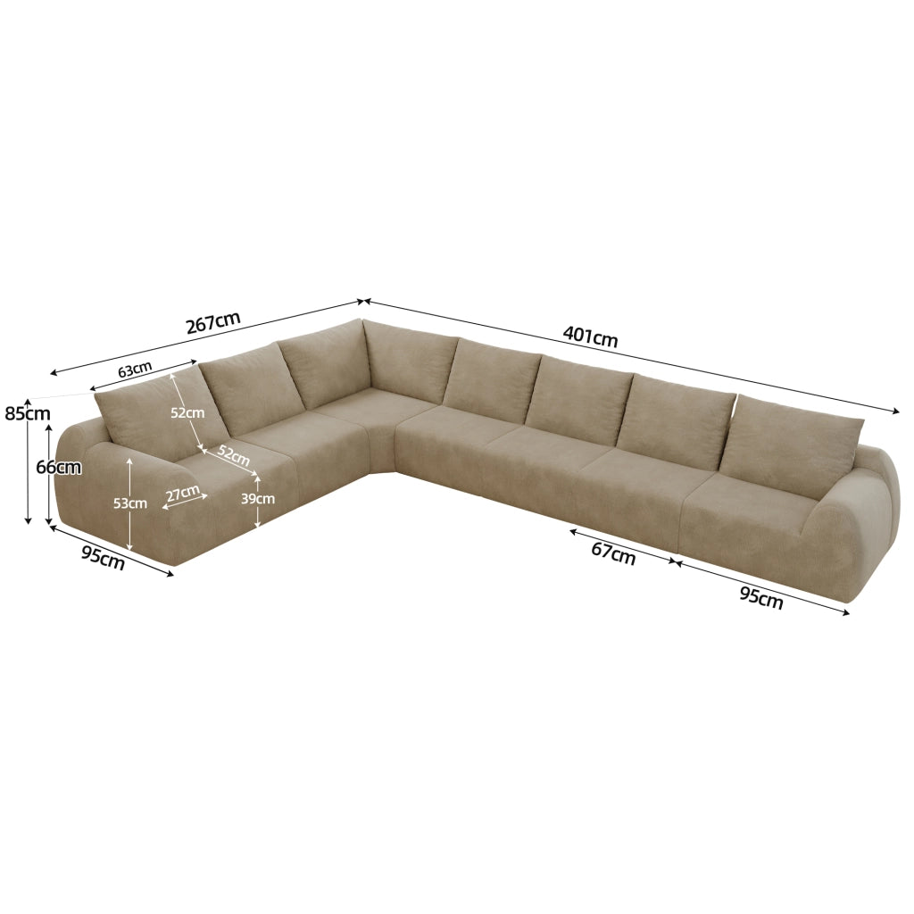 Divano angolare 401 cm senza struttura in tessuto chenille cachi