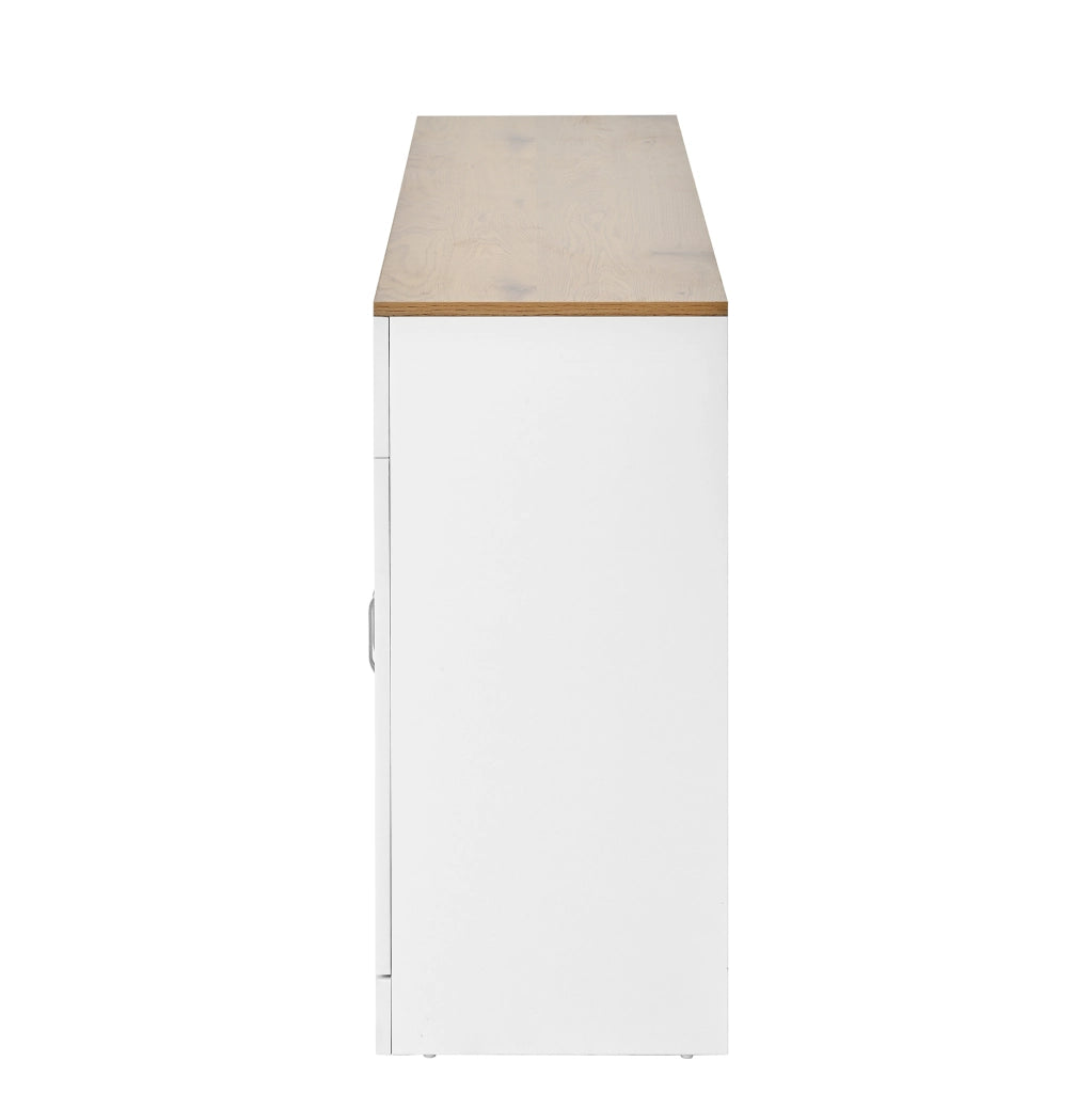 Sideboard moderno in legno e bianco con 4 ante e 2 cassetti, 120x35x80,5 cm