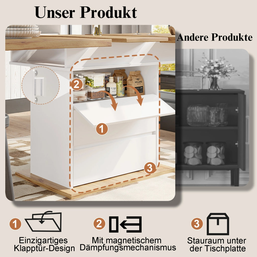TAVOLO DA PRANZO ALLUNGABILE 110-140x80 cm MDF BIANCO/NATURALE