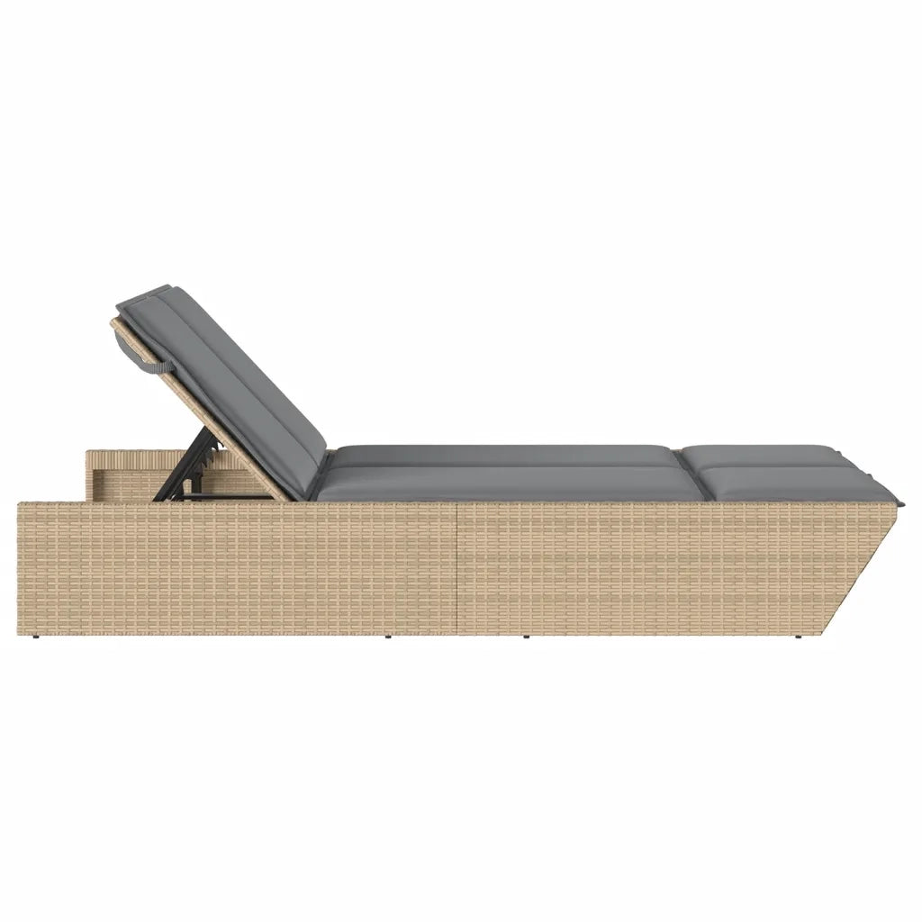 Lettino Prendisole con Cuscini Beige in Polyrattan 368182