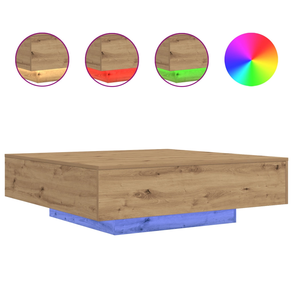 Tavolino da caffÃ¨ con luci LED Rovere Artigianale 100x100x31 cm
