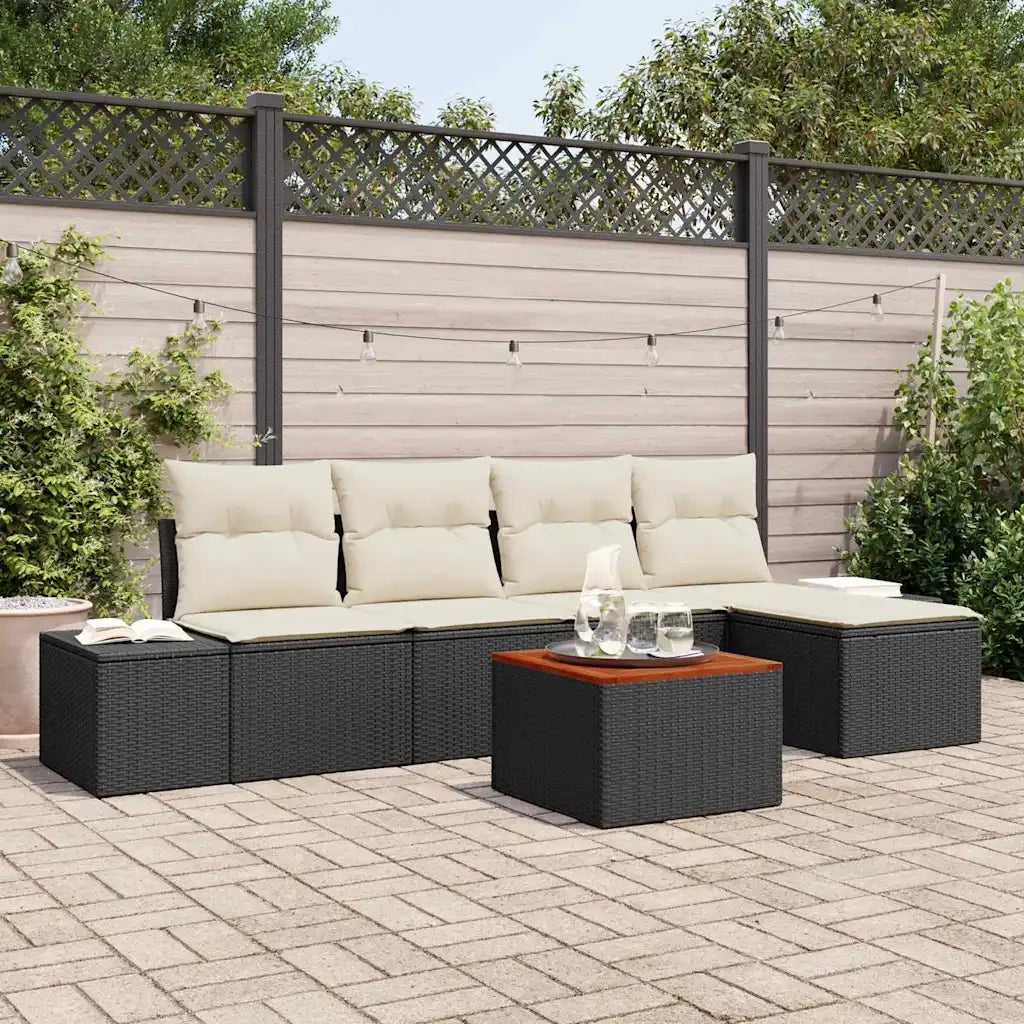 Set Divano da Giardino 6 pcs Nero e Crema polyrattan 3356612