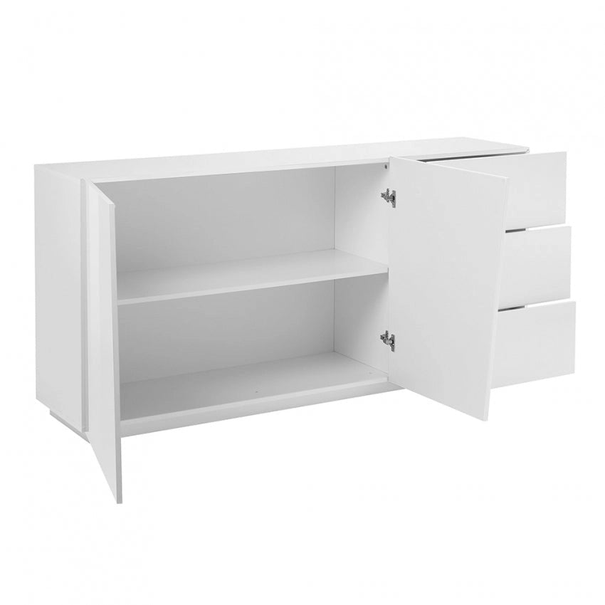 Credenza VEGA: Moderna con 2 ante a battente e 3 cassetti, colore bianco lucido 180.