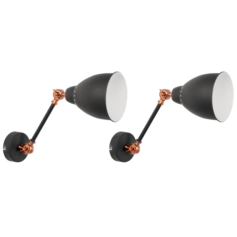 Set di 2 Lampade da Parete applique Faretti da parete in metallo grigio grafite Lampada da lettura piccola con braccio oscillante
