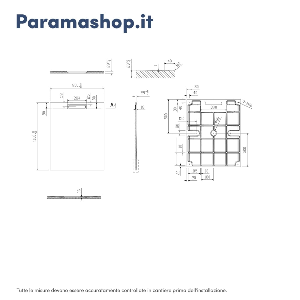 Piatto doccia 80x100 cm in marmoresina bianco effetto pietra | Paros