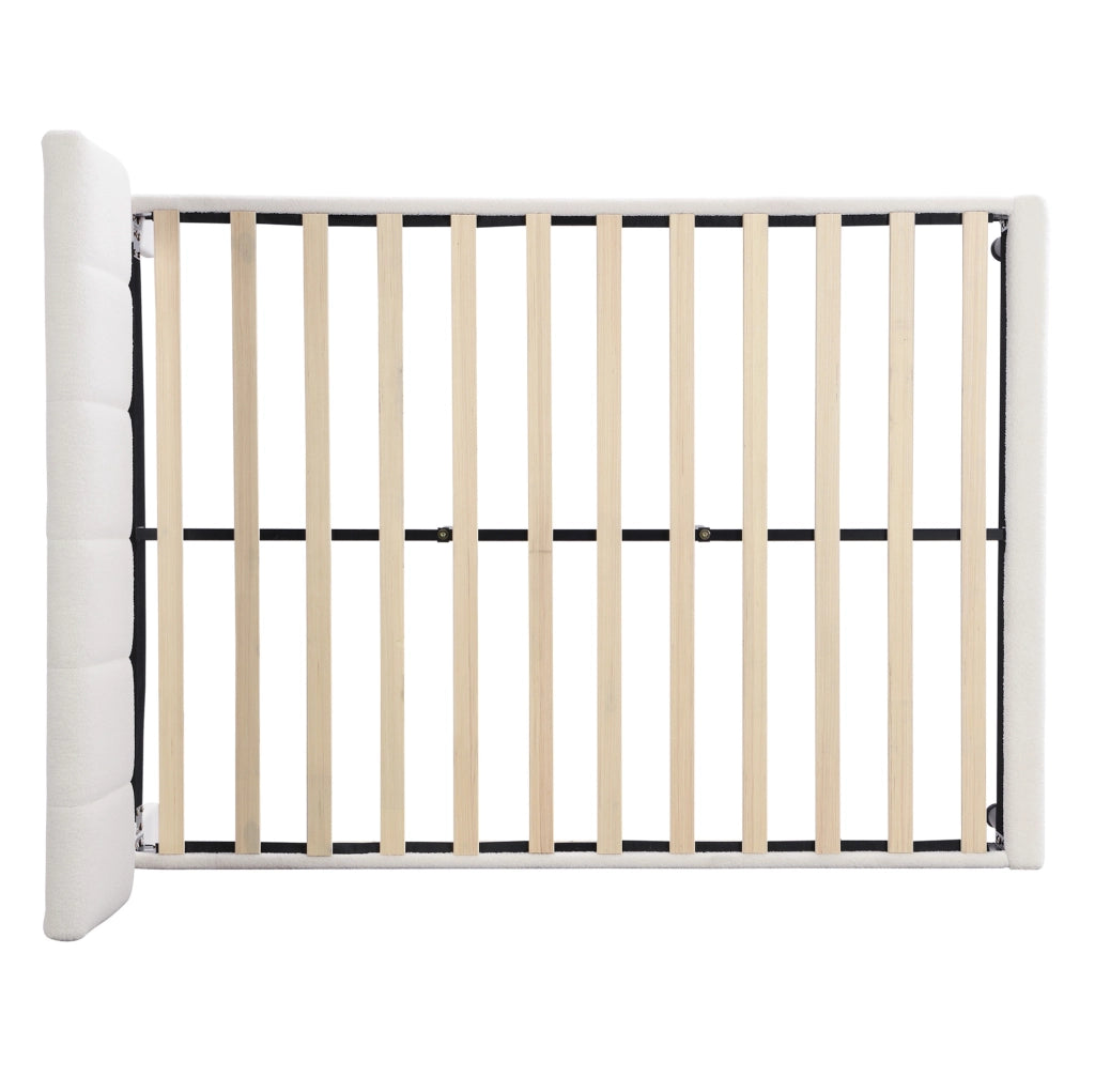 Letto 140x190 cm con rete a doghe; tessuto sherpa beige
