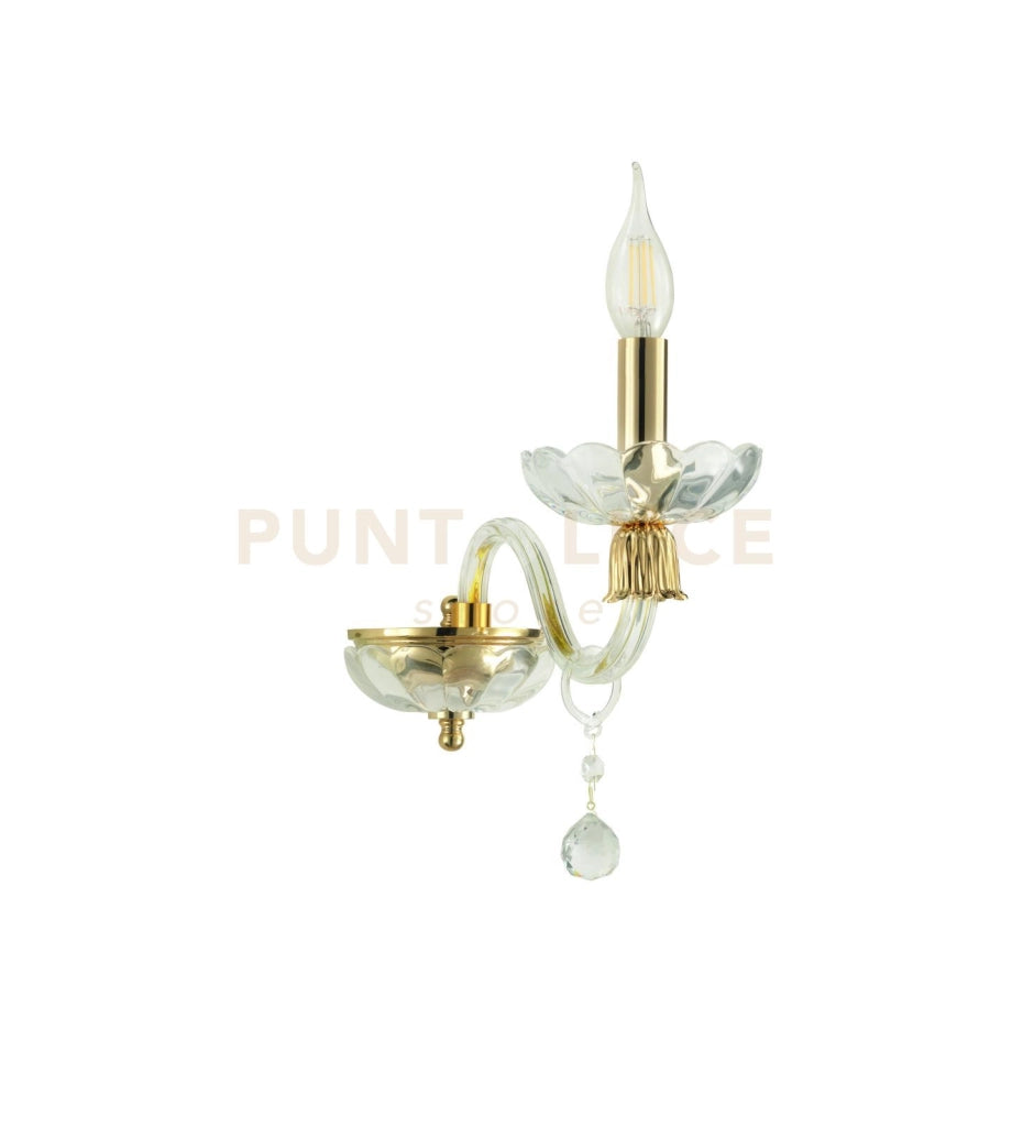 APPLIQUE ROXANNE 1 LUCE ATTACCO E14 L.12CM  H.22CM CRISTALLO E ORO