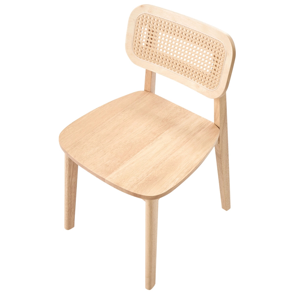 Set di 2 sedie da pranzo con struttura in legno di gomma marrone chiaro schienale in rattan senza braccioli design retrò
