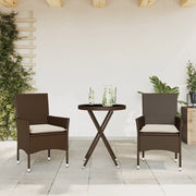 Set BistrÃ² 3 pz con Cuscini Marrone Polyrattan e Vetro