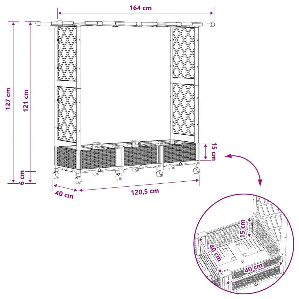 Letto Rialzato con Griglia e Tetto Marrone 164 x 40 x 127 cm PP 3423112