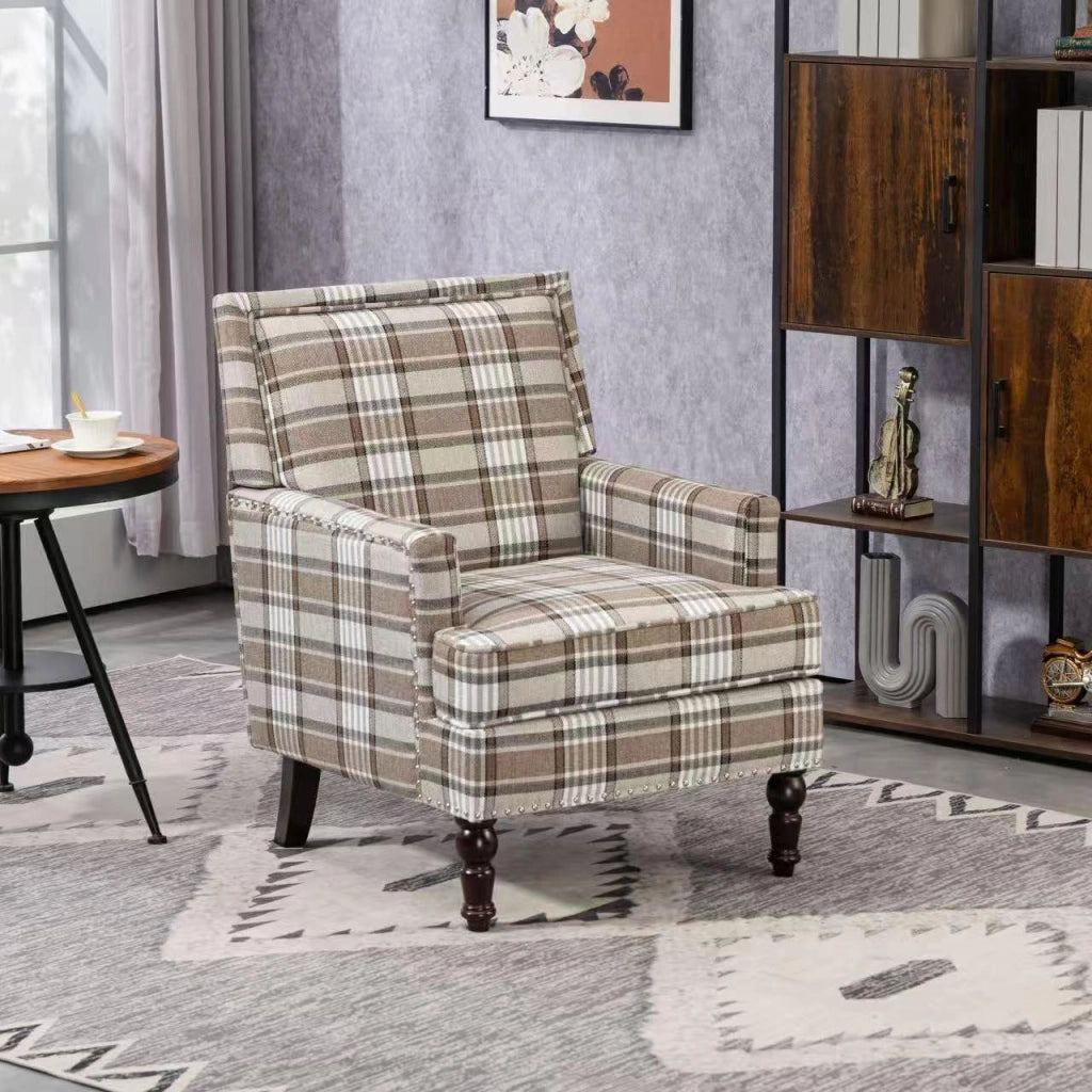 POLTRONA Imbottita 74x66x43,5 cm in Tessuto Cotone Lino Marrone e Bianco