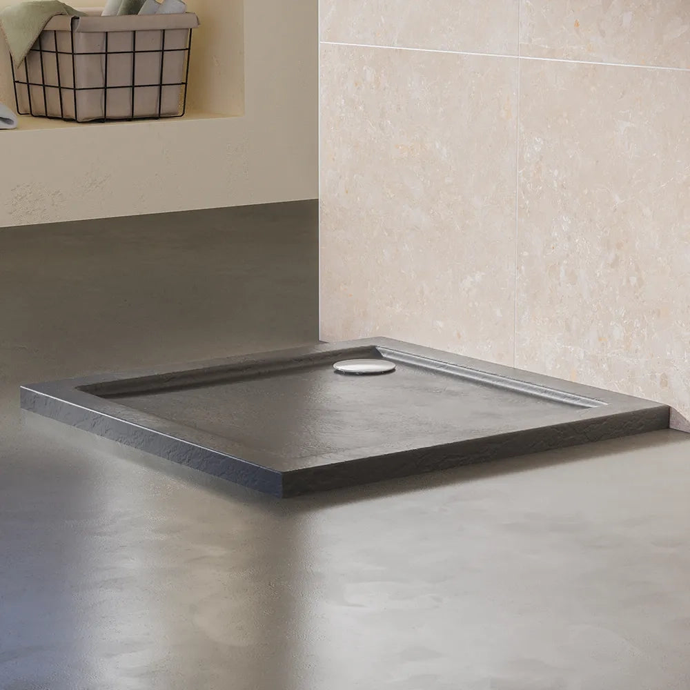 Piatto doccia 80x80 effetto pietra nero in acrilico altezza slim | Petra