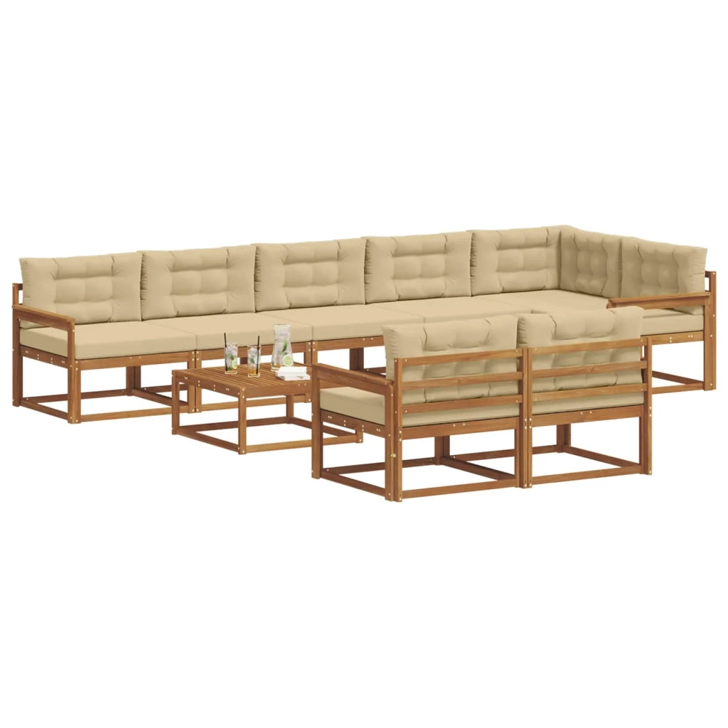 Set di divani da esterno con cuscino 9 pcs Naturale e Beige