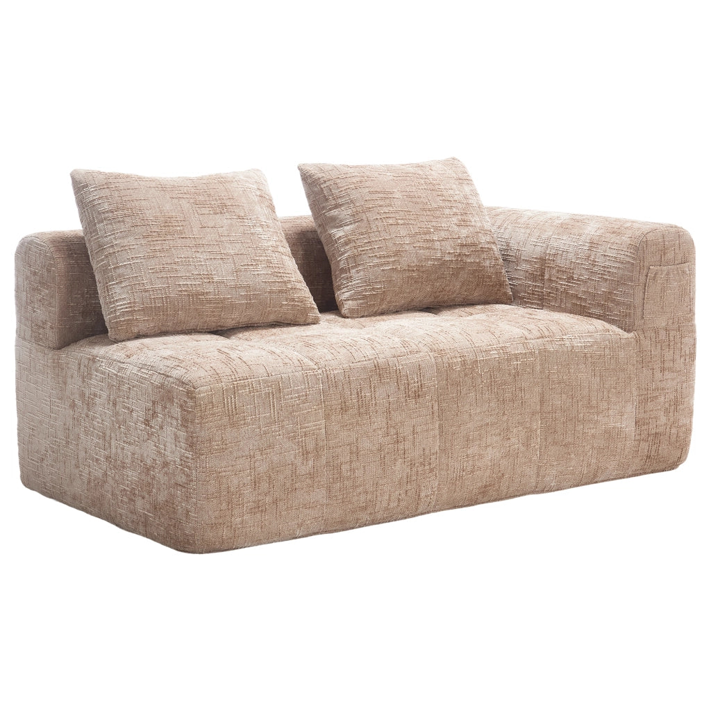 Divano Lineare 2 Posti con Tasche Laterali e Cuscino Comfort Imbottitura a Ritorno Rapido Design Moderno in Ciniglia Color Cachi