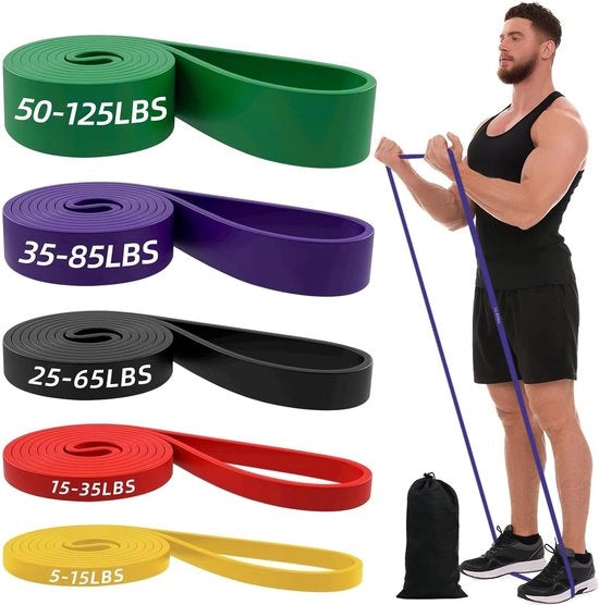 Set di Resistenza Premium 5 pezzi - Gomma Esterica per Fitness con 5 Diversi Livelli di Resistenza - Incluso Borsa di Stoccaggio Lussuosa e Guida all'Uso