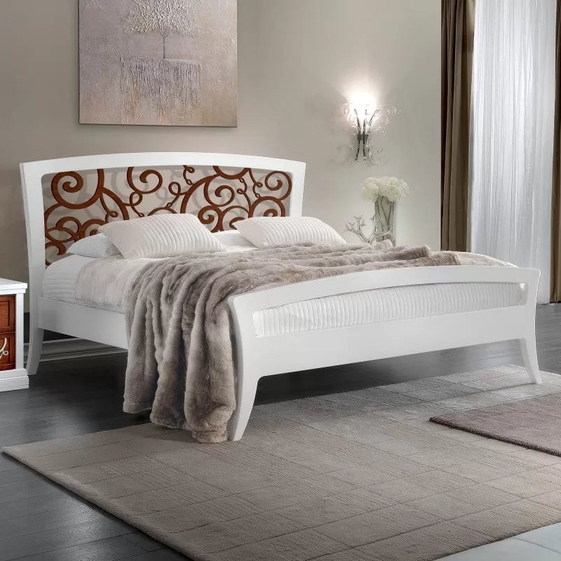 Letto shabby traforato legno bicolore bianco noce 184x210x120 - Mobili 2G