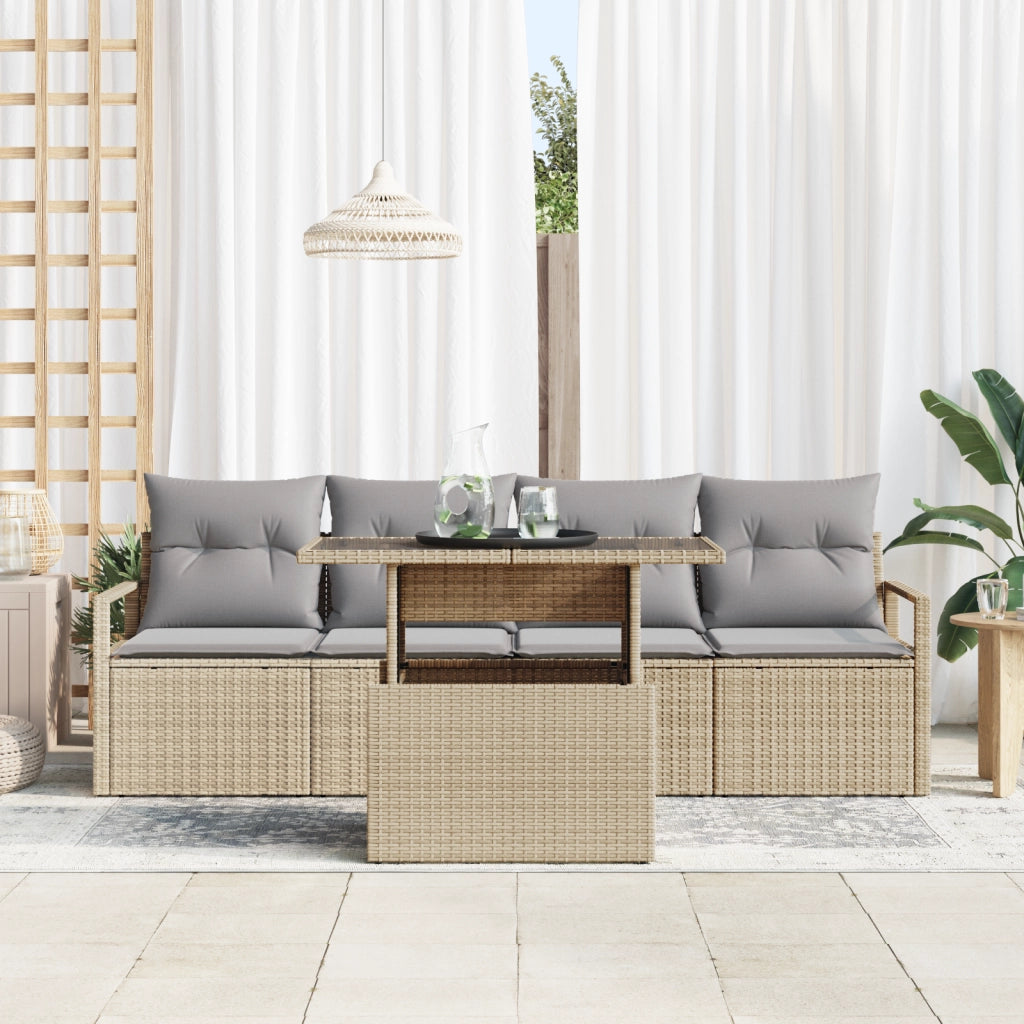 Set di Divano da Giardino 5 Pezzi con Cuscini Beige Polyrattan