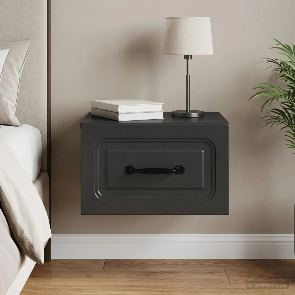 Mobiletto da notte a muro con cassetto Nero 34,5 x 33 x 20 cm 899277