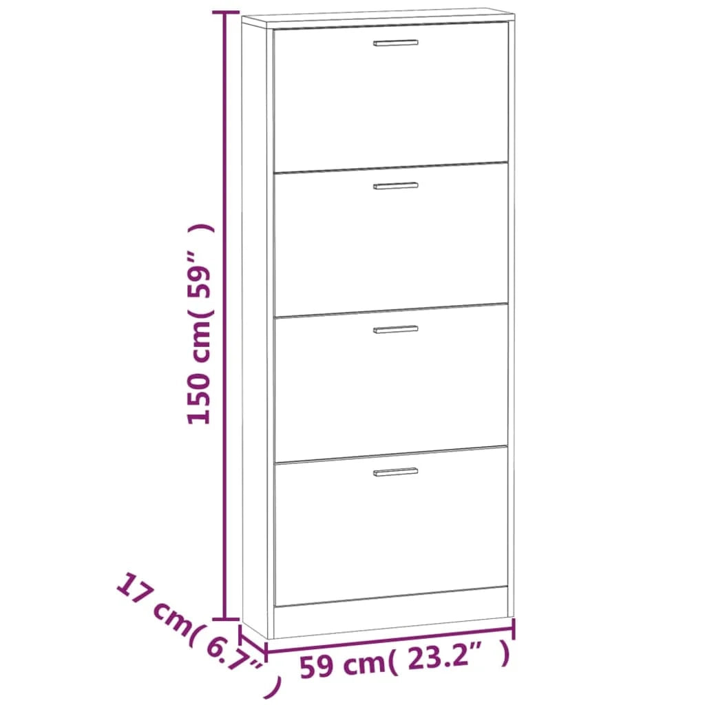 Scarpiera mobile contenitore per scarpe mobile per ingresso/corridoio/soggiorno 59 x 17 x 150 cm legno ingegnerizzato nero 02_0021983