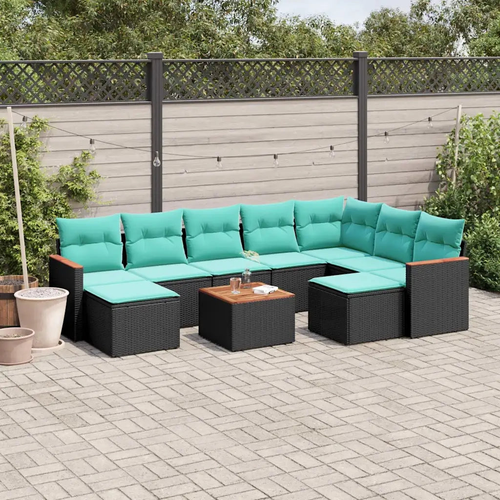 Set Divani da Giardino 10 pz con Cuscini Nero in Polyrattan 3226547