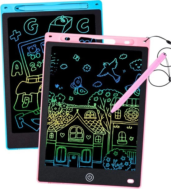Set a doppio - Tavola da disegno LCD - Tavola da disegno per bambini - 12 pollici tavola da disegno - Tavola da disegno e colore - Adatto per bambini dai 2 ai 6 anni (ragazze, bambini e adulti) - Regalo di compleanno - Blu e rosa