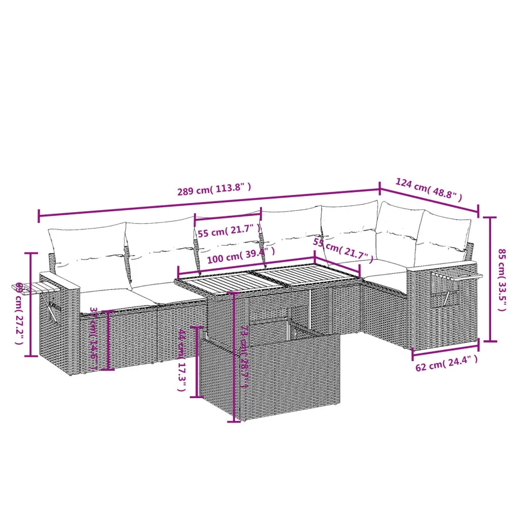 Set Divani da Giardino 7 pz con Cuscini Grigio in Polyrattan 3273531