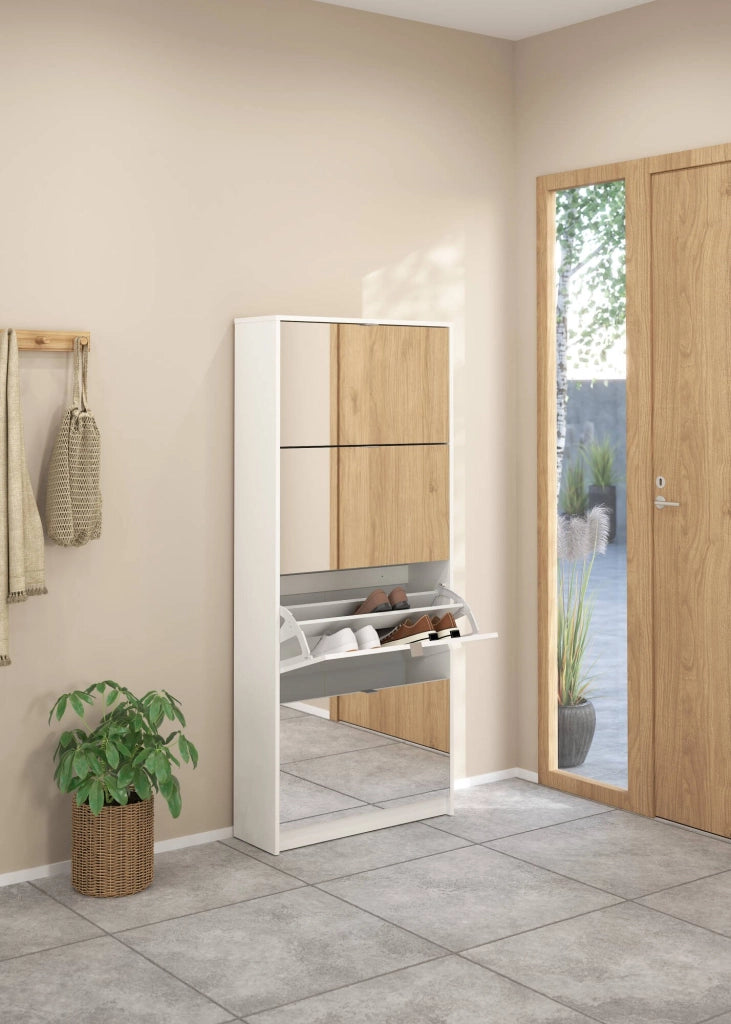 Scarpiera Aepytus, Mobile portascarpe, Armadio da ingresso multiuso, Mobiletto per calzature, 70x24 h162 cm, Bianco