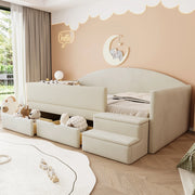 Letto imbottito 90x190 cm con 2 cassetti, sponde e gradini antiscivolo