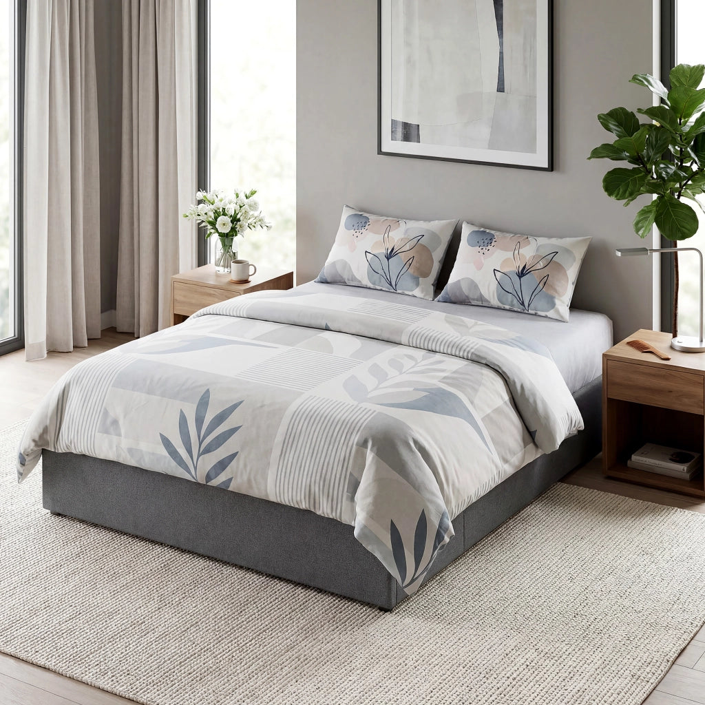 Letto contenitore matrimoniale imbottito con 3 cassetti e rete a doghe ¨C zephmum ¨C grigio 140x190 cm