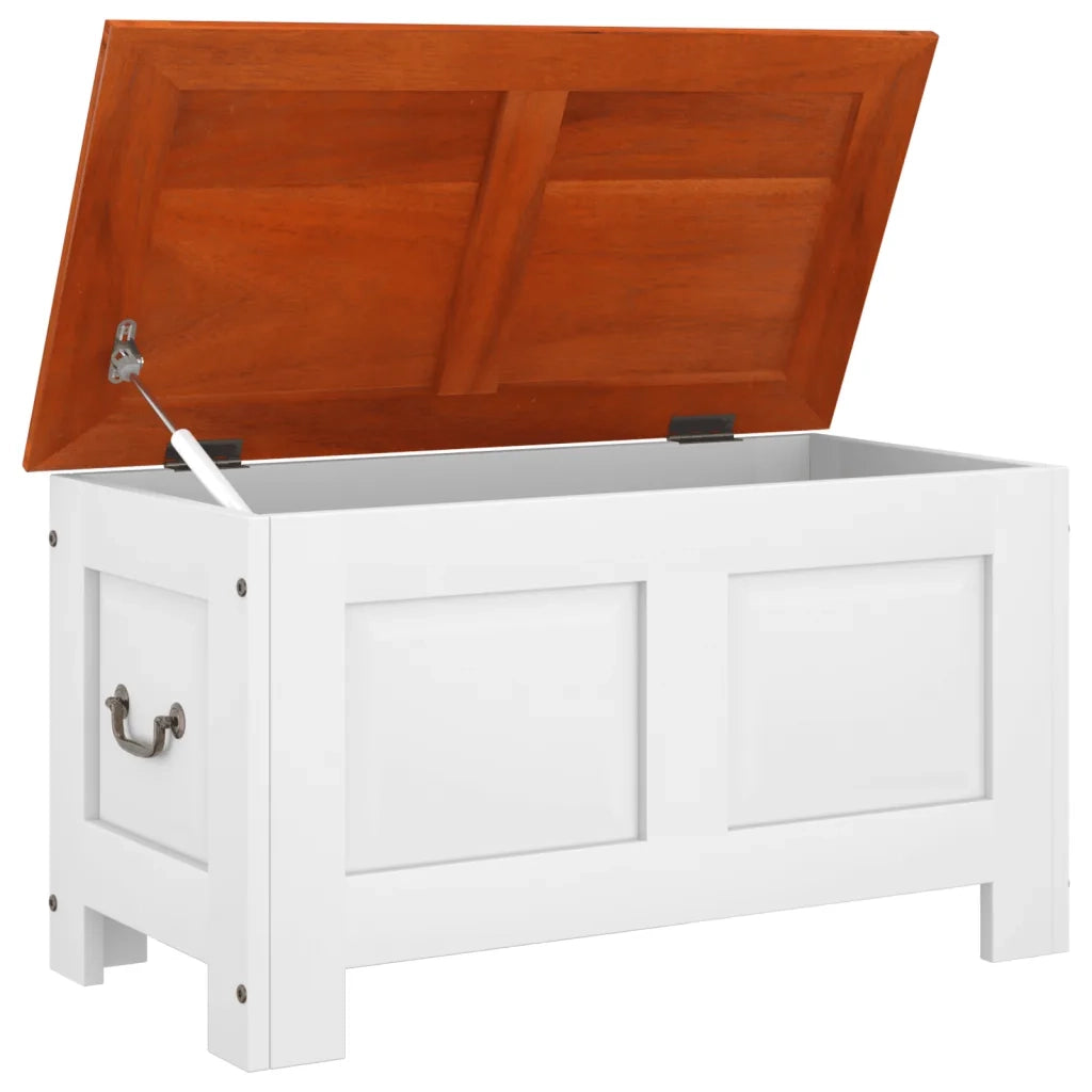 Cassapanca con Coperchio Marrone e Bianco Legno Massello Acacia CFW1087291