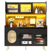 Credenza da Cucina con 5 Ante; LED e Pannello Forato; per Cucina in MDF; 145 x 39 x 171 cm; Nero