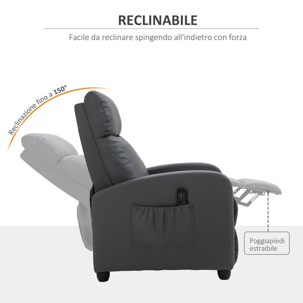 Easycomfort Poltrona Relax Massaggiante con Telecomando e 8 Programmi, Reclinazione e Poggiapiedi, 68x88x98cm, Grigio