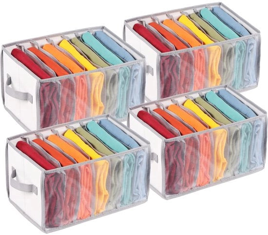Organizzatore di vestiti grande, vestito portatile realizzato in mesh per organizzare abiti, pantaloni, t-shirt, leggings, spazio di stoccaggio per vestiti - 4 pezzi