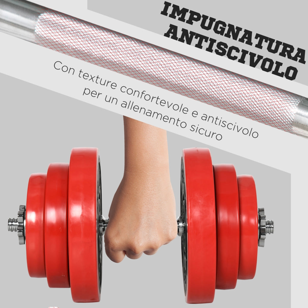 Set Manubri 40kg ¨C Xylo ¨C Rivestiti in Gomma, Metallo e Sabbia di Ferro, 45x26x26 cm, Rosso