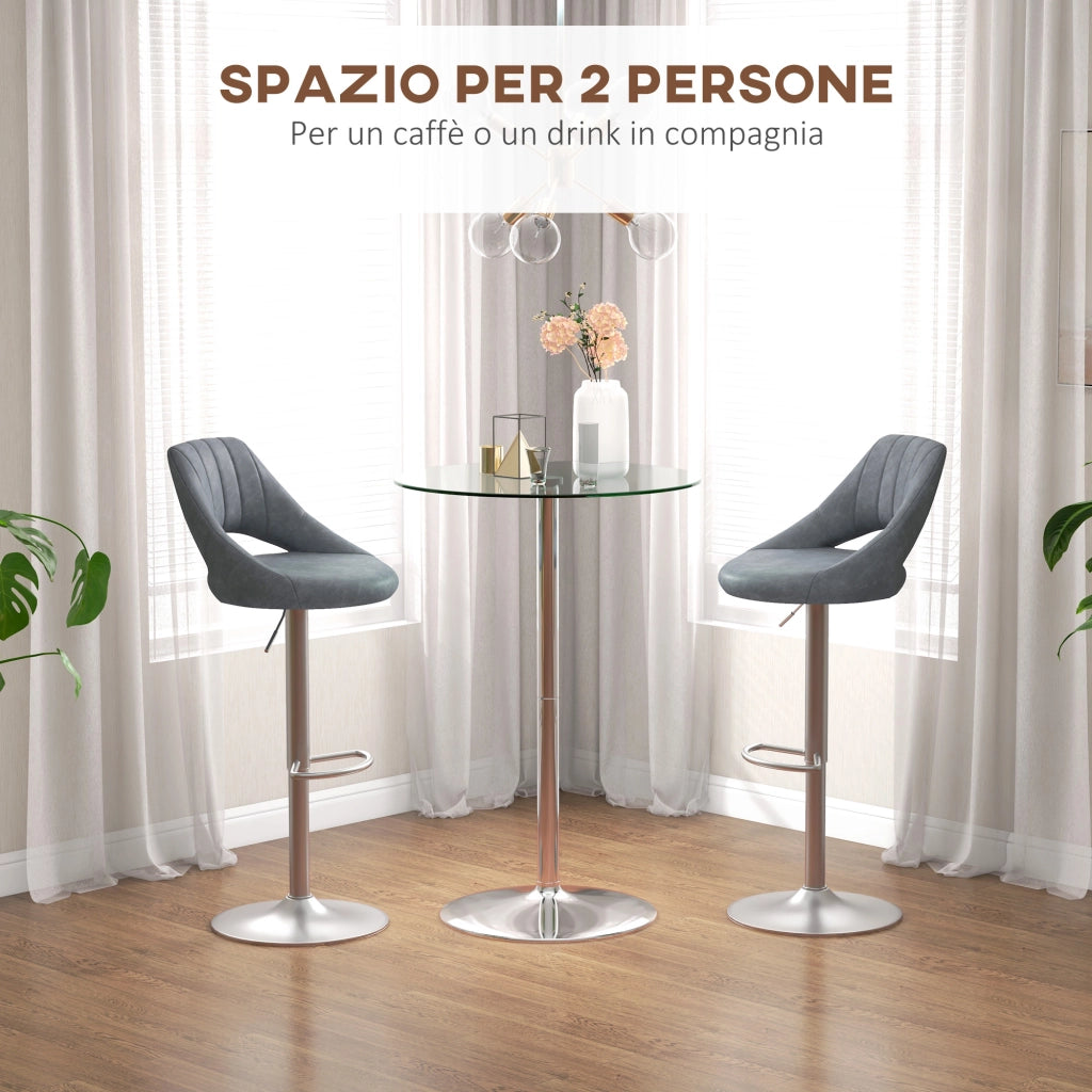 High Top Bar Table, Round Kitchen Table with Tempered Glass Top and Steel Base, Bistro Table for 2 People, Clear