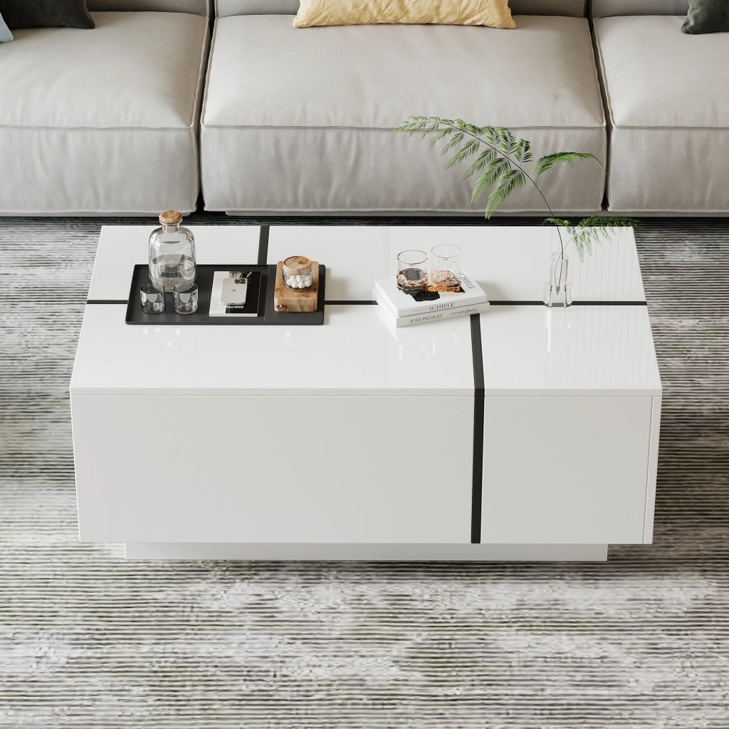 TAVOLINO DA CAFFÈ 100x60x40 cm Bianco/Nero in truciolato lucido
