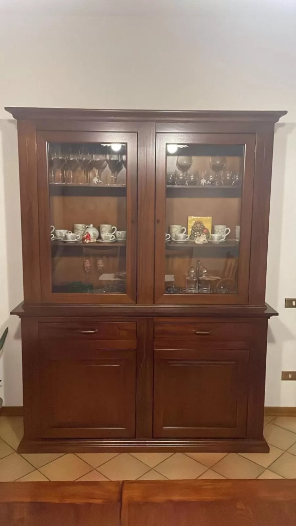 Cristalliera 2 ante in legno finitura noce bassano l.168 p.48 h.222 (597) - Mobili 2G