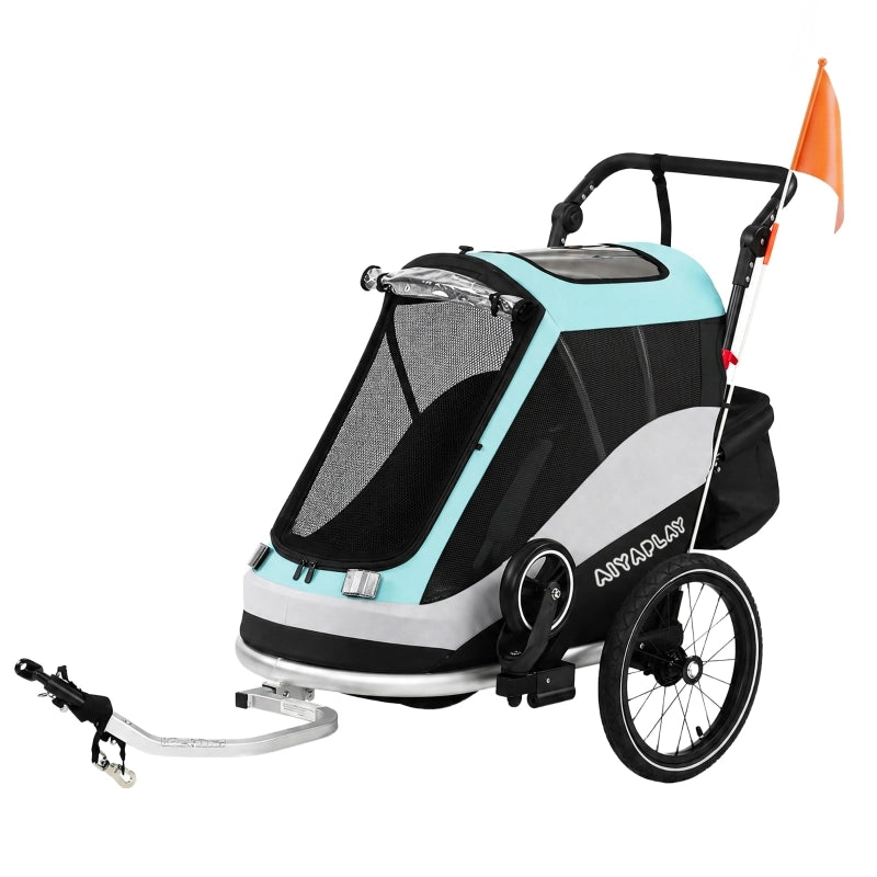 RIMORCHIO BAMBINI 2 in 1 pieghevole con 5 punti Light Blue in alluminio