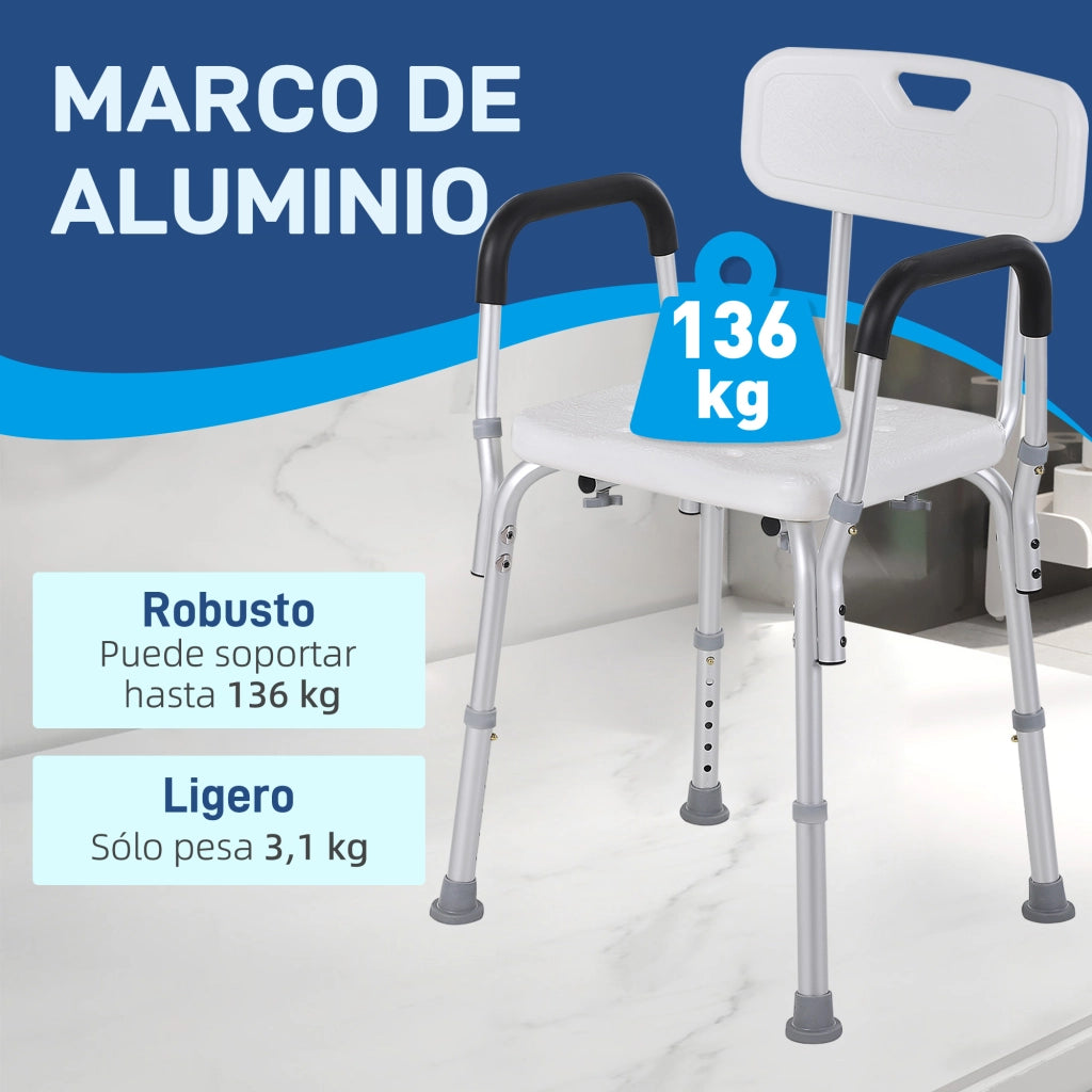 Sgabello da Doccia Antiscivolo ¨C Zephmum ¨C Regolabile con Braccioli 136 kg